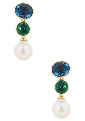 VALERE Rise Earrings in 22k Gold Plated  Blue Sapphire Quartz  Green Emerald Quartz  & Pearl - Blue. Size all.