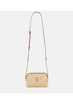 Saint Laurent Gaby leather-trimmed raffia shoulder bag