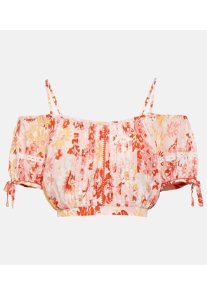 Poupette St Barth Bonny floral pleated crop top