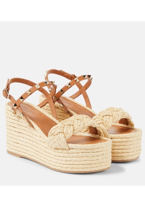 Valentino Garavani Rockstud braided leather espadrille wedges