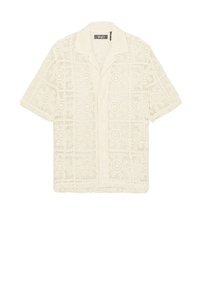 WAO Floral Crochet Camp Shirt in Natural - Cream. Size M (also in S, XS).