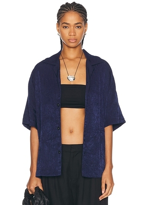 WAO Crinkled Short Sleeve Shirt in Navy - Navy. Size M (also in S, XS).