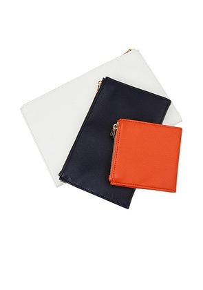 Wolf 1834 Maria Set Of 3 Zip Pouches in Navy  Tangerine  & White - Orange. Size all.
