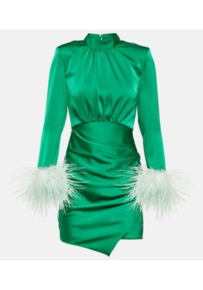 Self-Portrait Feather-trimmed cutout satin minidress