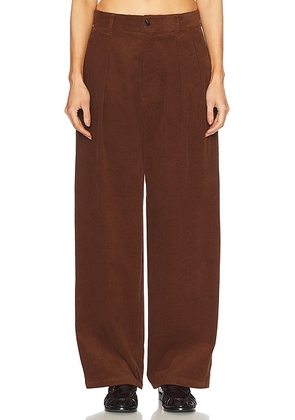 WAO Wide Leg Pleated Corduroy Pant in Brown - Brown. Size 30 (also in 32, 34).