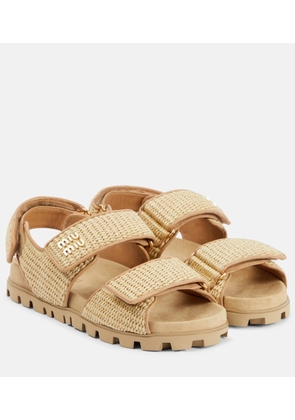 Miu Miu Logo leather-trimmed raffia sandals