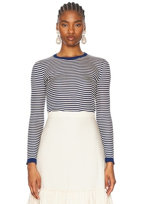 Valentino Striped Long Sleeve Top in Blu Aperto & Ecru - Blue. Size M (also in ).