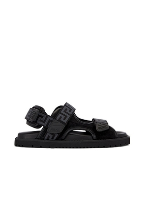 VERSACE Greek Ribbon Strap Sandals in Black & Anthracite - Black. Size 40 (also in ).