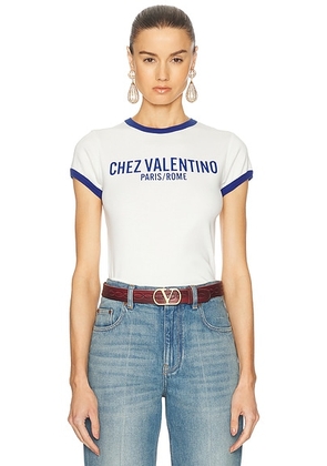 Valentino Cotton T Shirt in Avorio & Blu Elettrico - White. Size S (also in ).