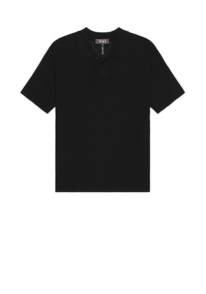WAO Relaxed Open Knit Polo in Black - Black. Size M (also in S).