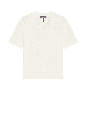 WAO Relaxed Open Knit Polo in Ivory - Cream. Size L (also in S).