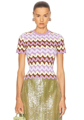 VERSACE Short Sleeve Top in Dusty Lavender & Multicolor - Lavender. Size 40 (also in ).