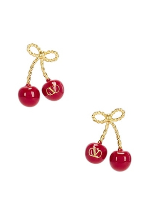 Valentino Garavani Chez Earrings in Antique Brass & Rosso - Metallic Gold. Size all.
