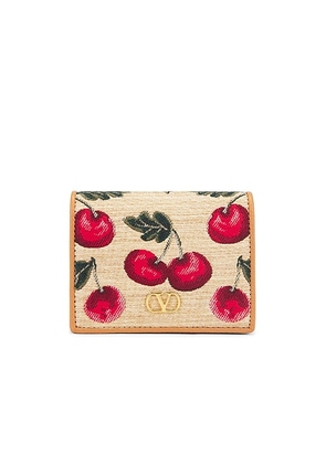 Valentino Garavani V Logo Signature French Flap Wallet in Naturale  Multicolor  & Natural Camel - Beige. Size all.