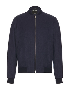 Zegna Oasi Lino Bomber in Navy Blue - Navy. Size 46 (also in 48).