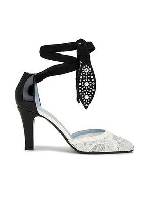 Valentino Garavani Foliefoliage Ankle Strap Pump in Ivory  Nude  & Nero - Black,White. Size 36 (also in 36.5, 37.5, 38.5, 39, 39.5, 40, 41).