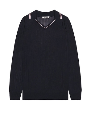 Wales Bonner Roots Polo Top in Navy & Pink - Navy. Size M (also in XL).