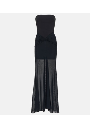 David Koma Tulle-trimmed ruched bustier gown