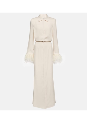 Roland Mouret Feather-trimmed crepe maxi shirt dress
