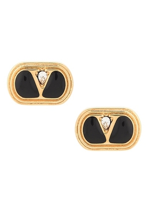 Valentino Garavani Logo Earrings in Oro  Nero  & Crystal - Metallic Gold. Size all.