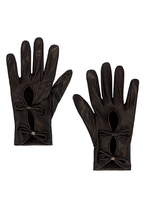 Valentino Garavani V Logo Nappa Gloves in Nero & Antique Brass - Black. Size 6.5 (also in ).