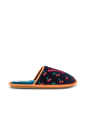 Valentino Garavani Cherries Slippers in Royal Indigo - Navy. Size 41 (also in 42, 43, 44, 45, 46).