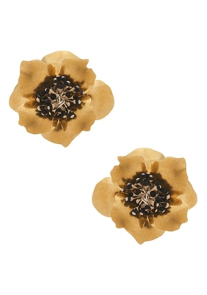 Valentino Garavani Fleur Lumineuse Earrings in Antique Brass & Multicolor - Metallic Gold. Size all.