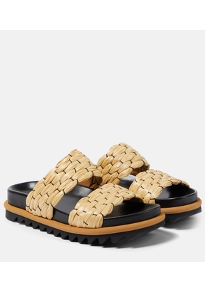 Dries Van Noten Woven and raffia and leather slides