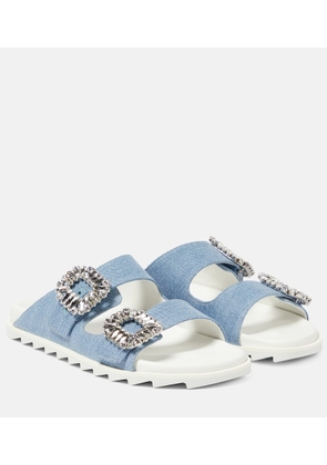Roger Vivier Slidy Viv' embellished denim sandals