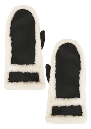Yves Salomon Merino Mittens in Noir & Ivorie - Black. Size all.