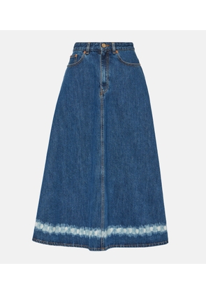 Valentino VGold distressed denim midi skirt