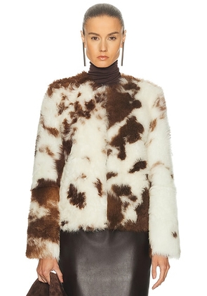 Zimmermann Hypnotic Spot Shearling Jacket in Cream - Cream. Size L (also in M, S).