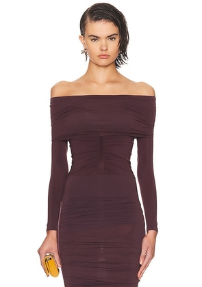 Wolford Sheer Drape Long Sleeve Top in Wild Plum - Burgundy. Size L (also in M, S, XS).