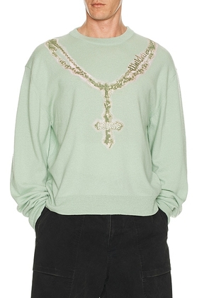 WE11DONE Pearl Logo Necklace Print Pullover in Mint - Mint. Size L (also in M, S).