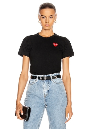 COMME des GARCONS PLAY Jersey Red Emblem Tee in Black - Black. Size L (also in S, XS).