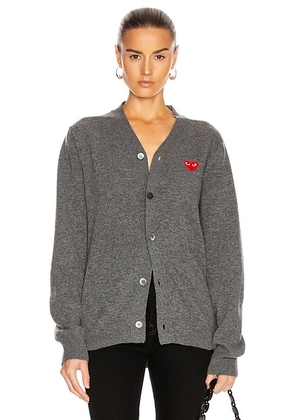 COMME des GARCONS PLAY Lambswool Cardigan with Red Emblem in Medium Grey - Gray. Size XL (also in ).