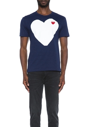 COMME des GARCONS PLAY Red Emblem Cotton Heart Tee in Navy - Blue. Size L (also in M, S, XL).