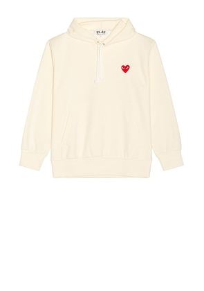 COMME des GARCONS PLAY Pullover Hoodie with Red Emblem in Ivory - Ivory. Size L (also in M, S, XL).