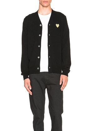 COMME des GARCONS PLAY Cardigan with Gold Emblem in Black - Black. Size L (also in M, S, XL).
