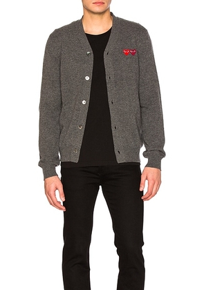 COMME des GARCONS PLAY Double Emblem Cardigan in Med Grey - Gray. Size L (also in M, S, XL).