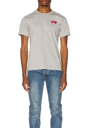 COMME des GARCONS PLAY Double Heart Tee in Grey - Gray. Size S (also in ).