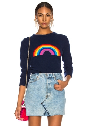 ALBERTA FERRETTI Rainbow Crewneck Sweater in Navy & Multicolor - Blue. Size 40 (also in ).