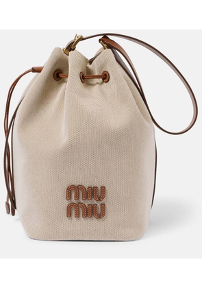 Miu Miu Logo leather-trimmed bucket bag