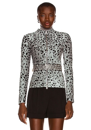 ALAÏA Fitted Long Sleeve Jacket in Gris & Noir - Grey. Size 40 (also in 42).