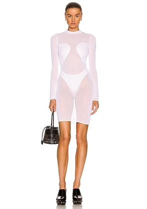 ALAÏA Mini Round Neck Dress in Blanc - White. Size 34 (also in 36).
