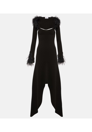 The Attico Feather-trimmed jersey midi dress