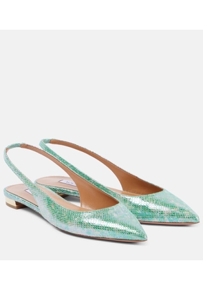 Aquazzura Purist snake-effect leather slingback flats