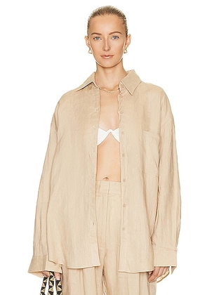 AEXAE Linen Woven Shirt in Beige - Beige. Size S (also in ).