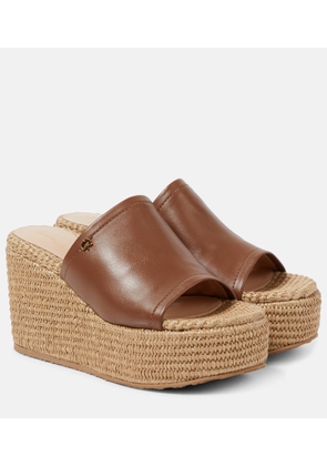 Gianvito Rossi Leather and raffia wedge mules