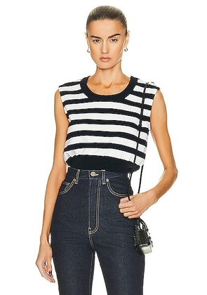 ALAÏA Knit Crop Top in Marine & Ivory - Navy. Size 42 (also in ).